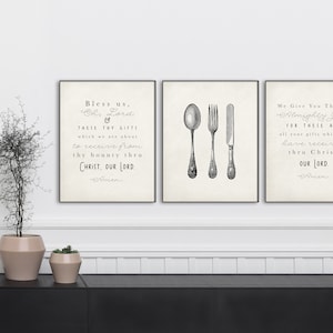 Set of 1, 2 or 3 Kitchen Prayer Prints. Bless Us Oh Lord. kitchen utensil. We Give You Thanks. Farmhouse Decor. Printed Kitchen Art. Kitchen