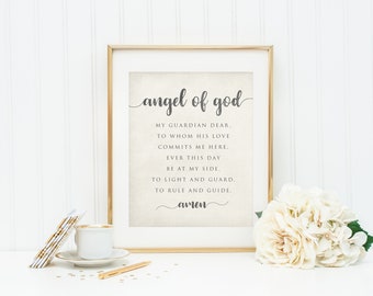 Angel of God. Angel of God Print. In Stock. Angel Of God Print. Christian Wall Art.  Angel of God Art. Inked Prayer Art