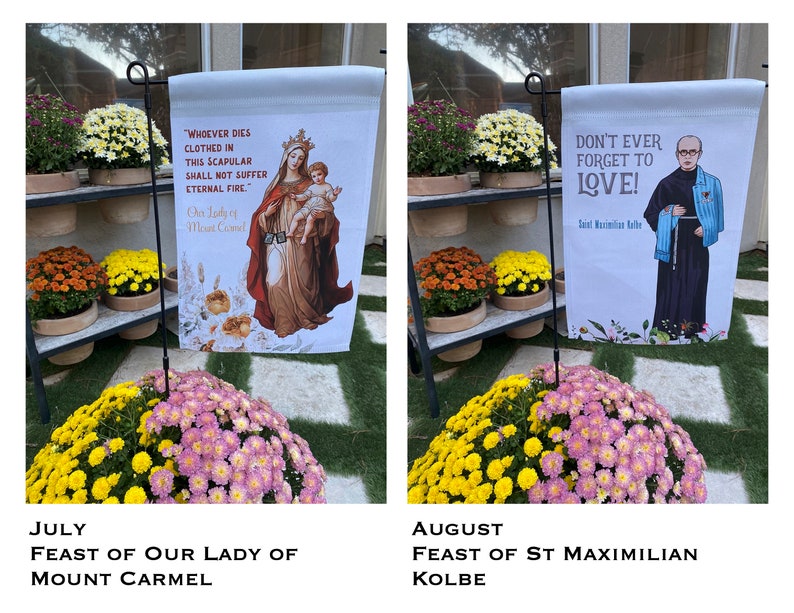 Set of 12 Catholic Garden Flags. Our Lady and Saint Themed Garden Flag ...