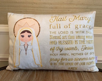 Hail Mary pillow. Baptism Gift. Children's & Nursery Decor, Christian Catholic Gift. First Communion Gift. Hail Mary Gift. Prayer Pillow.