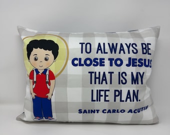 Saint Carlo Acutis pillow. Saint Carlo Acutis prayer pillow. Baptism Gift. First Communion gift. Catholic. First Communion. Carlo Gift.