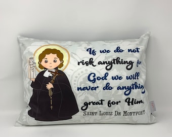 Saint Louis De Montfort pillow. Baptism Gift. Saint Louis De Montfort Gift. Catholic Gift. First Communion Gift. Saint Pillow