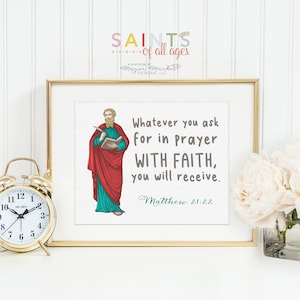 Saint Matthew poster print. Saint Matthew Wall Art Poster. First Communion. Whatever you ask for in prayer Poster. Catholic Baptism Gift