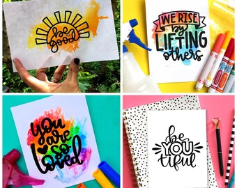 Inspirational Coloring Pages Printable | Positive Quote Sheets | Motivational Watercolor Art | Be Happy Print Set