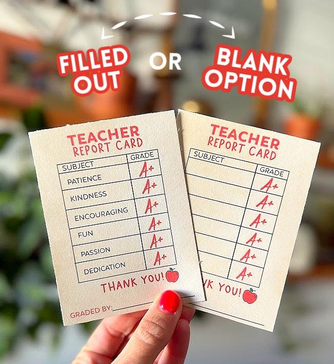 Teacher Report Card Printable Gift Tag | Appreciation Week Thank You - Etsy