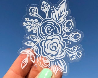 Sticker floral blanc : fond transparent