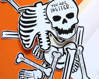 Skeleton Halloween Invitation Printable, Spooky Halloween Party Invite, DIY