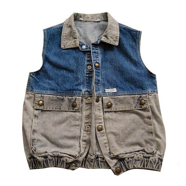 Guess Vest Jean 80s Stone Washed Two Tone MEDIUM SMALL