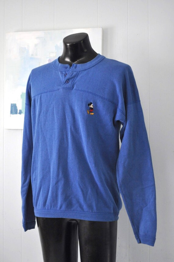 Rad Mickey Mouse Sweatshirt Henley Style Faded Roy