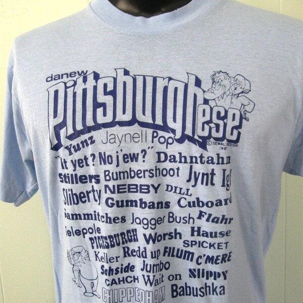 Vintage Tshirt Light Blue Pittsburgh Pennsylvania Retro Shirt Unisex MEDIUM LARGE