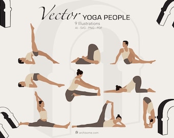 Clipart yogamensen: platte vectorillustraties (digitale download)