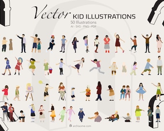 Platte vectorillustraties voor kinderen: 50 kinderillustraties (digitale download)