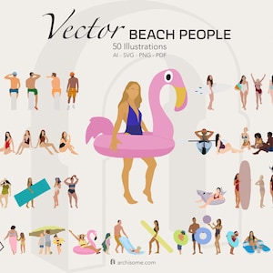 Flat Vector Beach People Clipart, SVG AI PNG Pdf, Cutout People Illustrations, People Drawing, Wall Art Design, Instant Digital Download