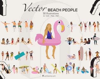 Flat Vector Beach People Clipart, SVG AI PNG Pdf, Cutout People Illustrations, People Drawing, Wall Art Design, Instant Digital Download