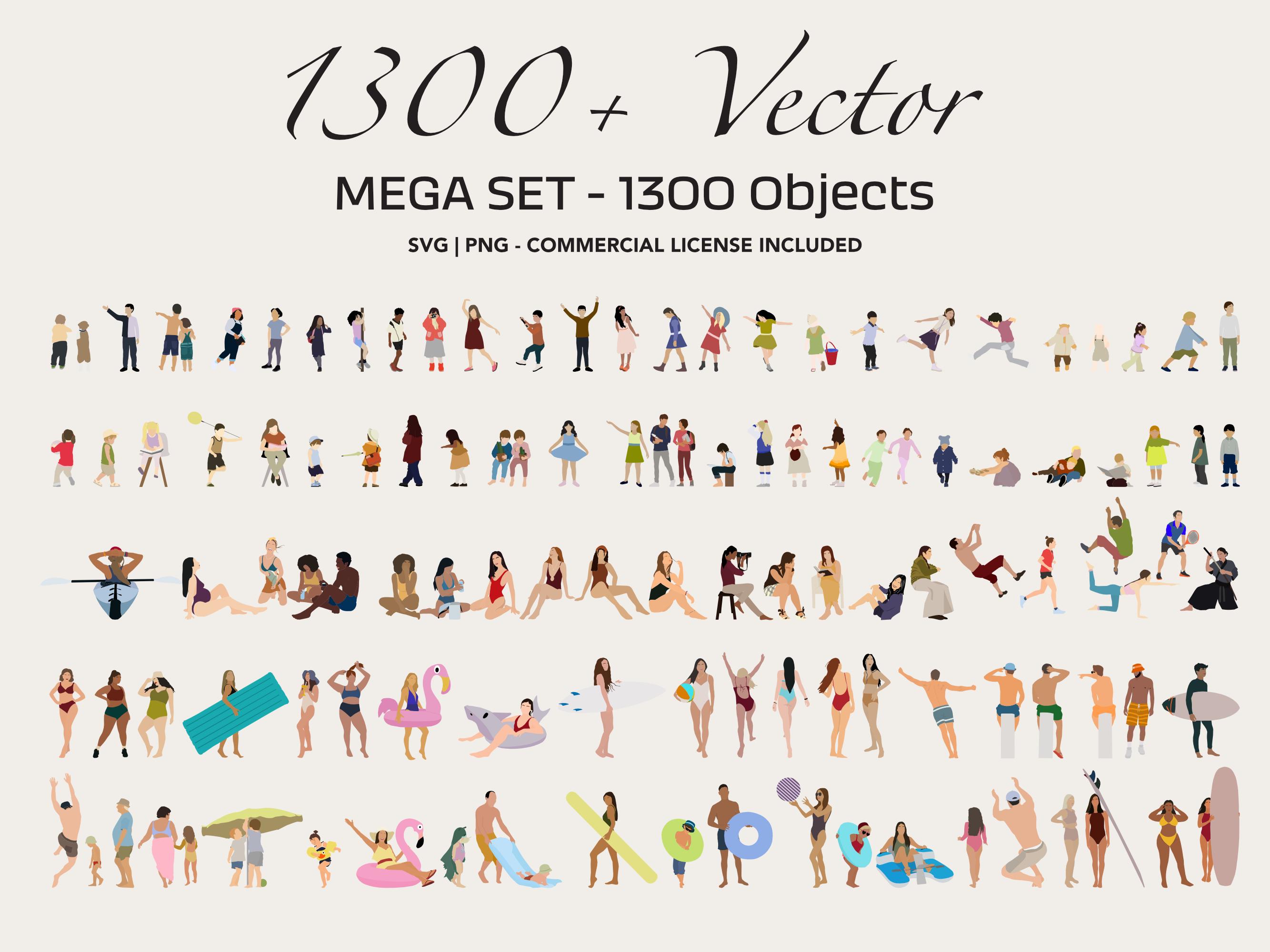 1300+ Flat Vector Illustrations, SVG PNG, People Illustrations, Animal, Tree, Instant Digital Download, Commercial License Included