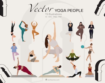 Clipart yogamensen: platte vectorillustraties (digitale download)
