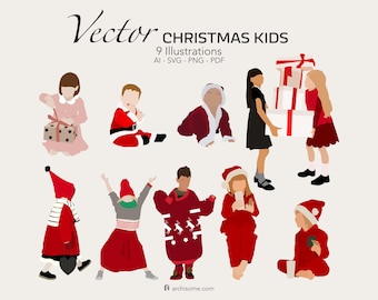 Kerstclips voor kinderen: vectorillustraties voor kinderen (digitale download)