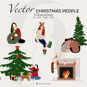 Plat vecteur Noël personnes Clipart, SVG AI PNG PdF, Illustration de personnes découpe, Art mural Design Clipart, téléchargement immédiat