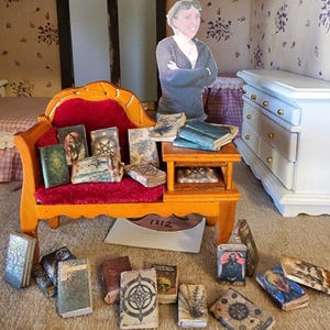 25 Handcrafted 1:12 Scale Miniature Books - Dollhouse Diorama Halloween Anxiety Bookshelf - Witch Theme