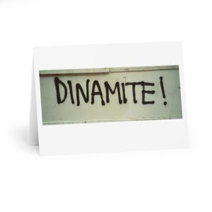 Original Dinamite! Graffiti Street Art Greeting Card 5 Pack, Blank Greeting Cards, Urban Activist Photo Art, Unique Quirky Art Stationery.