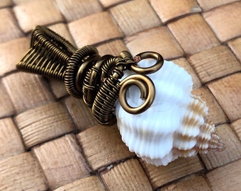 Petite Sea Shell and Woven Bronze Pendant