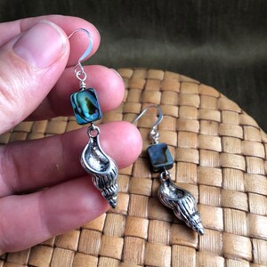 Paua Shell and Sea Shell Charm Dangle Earrings, Silver Plated image 5