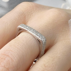 Sterling Silver Square Ring with Cubic Zirconia | 925 Silver Minimalist Geometric Ring | Unique Modern Silver Jewelry for Women