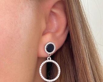 Silber Cubic Zirkonia Kreis Ohrringe: Pave Ohrstecker