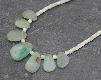 Chrysoprase Necklace, White Mother of Pearl Beads