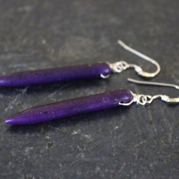 Purple Spike Earrings, Purple Spike Sticks, Purple Earrings, Purple Magnesite Earrings, Turquoise Earrings, Magnesite Dangle Drop Earrings