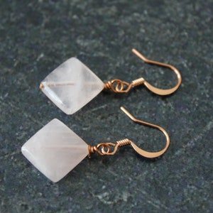 Rose Quartz Diamond Copper Earrings, Rose Quartz Diamond Beads, Pink Earrings, Rose Quartz Jewelry, Rose Quartz Copper Dangle