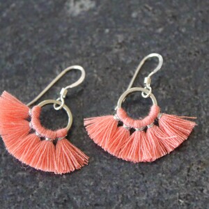 Pink Tassel Earrings: Sterling Silver Circle Dangle