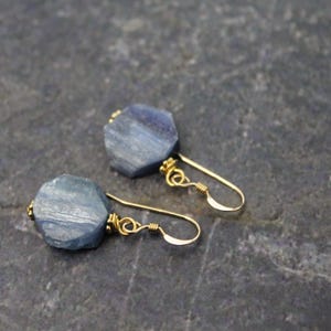 Kyanite Slab Gold Earrings, Blue Kyanite Earrings, Kyanite Jewelry, Blue Kyanite Jewelry, 14K Gold Filled, Kyanite Dangle, Blue Earrings