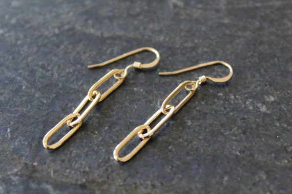 Gold Paperclip Chain Earrings, Paperclip Chain Jewelry, Gold