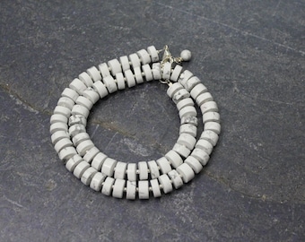 White Howlite Heishi Necklace, White Necklace, White Jewelry, White Howlite Rondelle Beads, Sterling Silver Beads, White Beaded Necklace