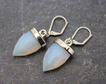 Opalite Spear Earrings, Faceted Opalite Silver Spears, Sterling Silver, White Opalite Jewelry, Spear Earrings, Opalite Earrings