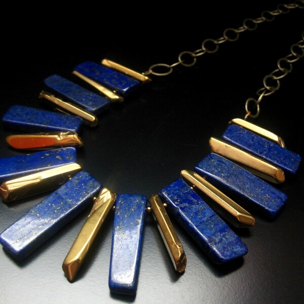 Lapis Gold Necklace, Lapis Slabs, Gold Metallic Quartz, Brass Chain, Genuine Lapis Necklace, Lapis Jewelry, Lapis Necklace, Lapis Statement