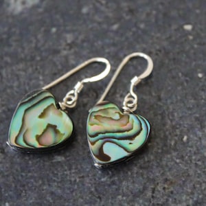 Sterling Silver Abalone Heart Earrings