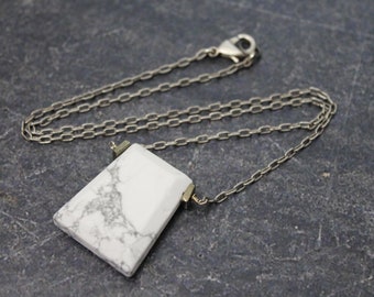 White Howlite Slab Necklace, Howlite Pendant, White Howlite Jewelry, Howlite Necklace, Howlite Pendant, White Pendant