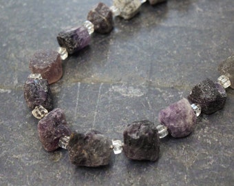 Fluorite Rough Nugget Necklace, Fluorite Jewelry, Chunky Necklace, Rock Crystal, Fluorite Necklace, Matte Rough Bead, Purple Necklace