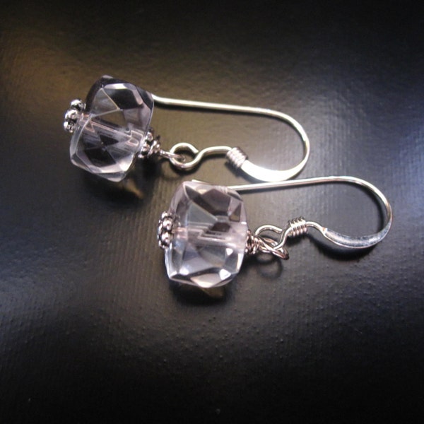 Boucles d’oreilles en cristal de roche, rondelles en cristal de roche à facettes, argent sterling, boucles d’oreilles en argent cristal de roche, bijoux en cristal de roche, perles de citrouille