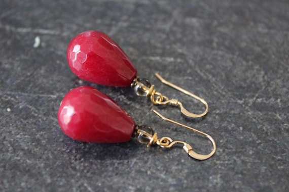 Ruby Jade Earrings Faceted Ruby Jade Teardrop Beads Pink Ruby
