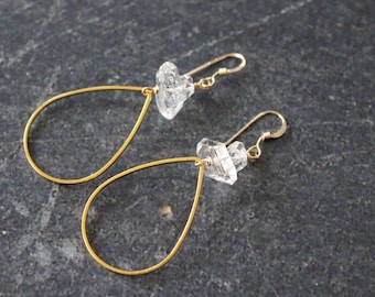Herkimer Diamond Teardrop Earrings: 14k Gold Filled, Crystal Quartz