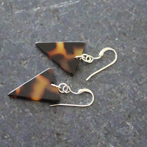 Tortoise Triangle Earrings, Tortoise Acrylic Acetate Triangle, Sterling Silver, Silver Triangle Earrings, Triangle Jewelry, Brown Earrings