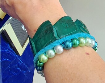 Crocodile and Pearl Cuff Bracelet