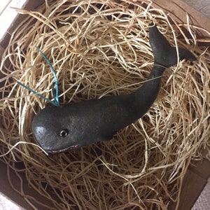 New 3D Paper Dresden Christmas Ornament Sperm Whale w Blue Tinsel Water