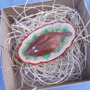 New Dresden Paper Christmas 3D Ornament Turkey Dinner on Platter w Garnish