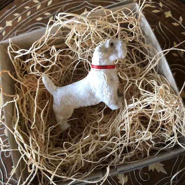 New 3D Dresden Type Sealyham Terrier Dog w Red Collar Christmas Paper Ornament