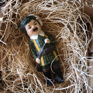 New 3D Paper Dresden Christmas Ornament Young Hunter Shoots Bird Gets Karma Plaid Outfit Rifle Ammo 3 1/2&quot;