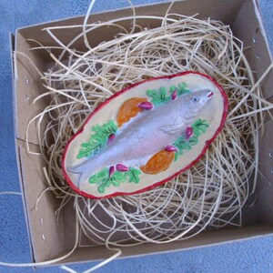 New Dresden Paper Christmas 3D Ornament Fish Dinner on Platter w Garnish